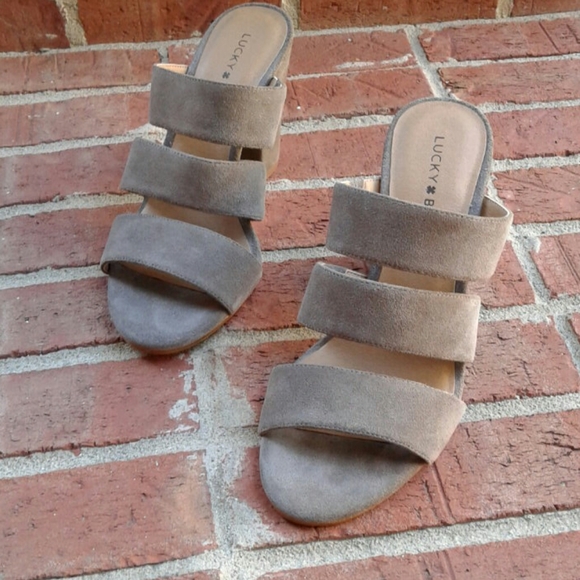 Lucky Brand Shoes - Lucky Brand Deep Taupe Ribbon Cut Suede Slides